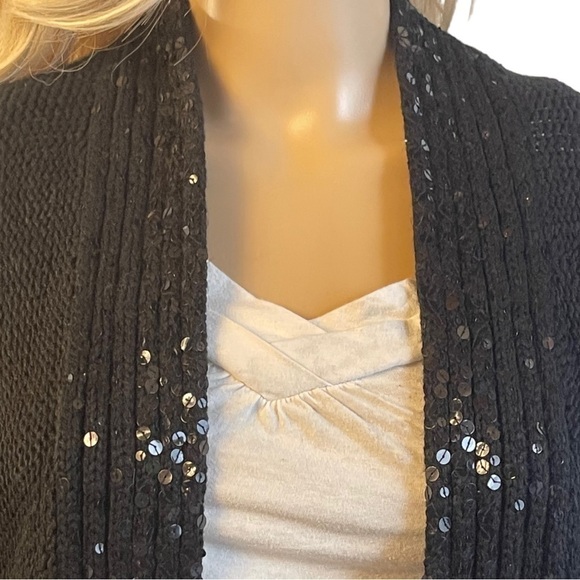 Maurices Black 3/4 Sleeve Open Front Cardigan with Sequin Details - Picture 2 of 9